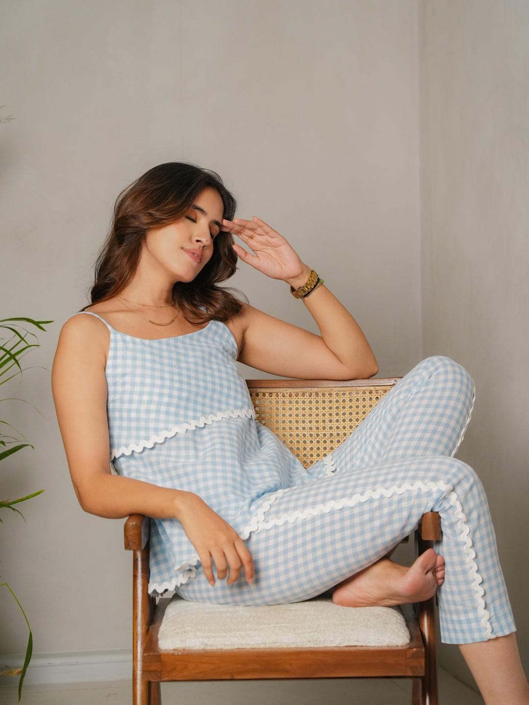 Dahlia Set - Blue & White Checkered Co-ord