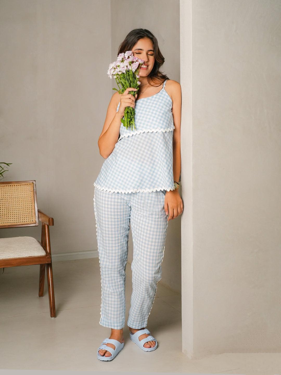 Dahlia Set - Blue & White Checkered Co-ord