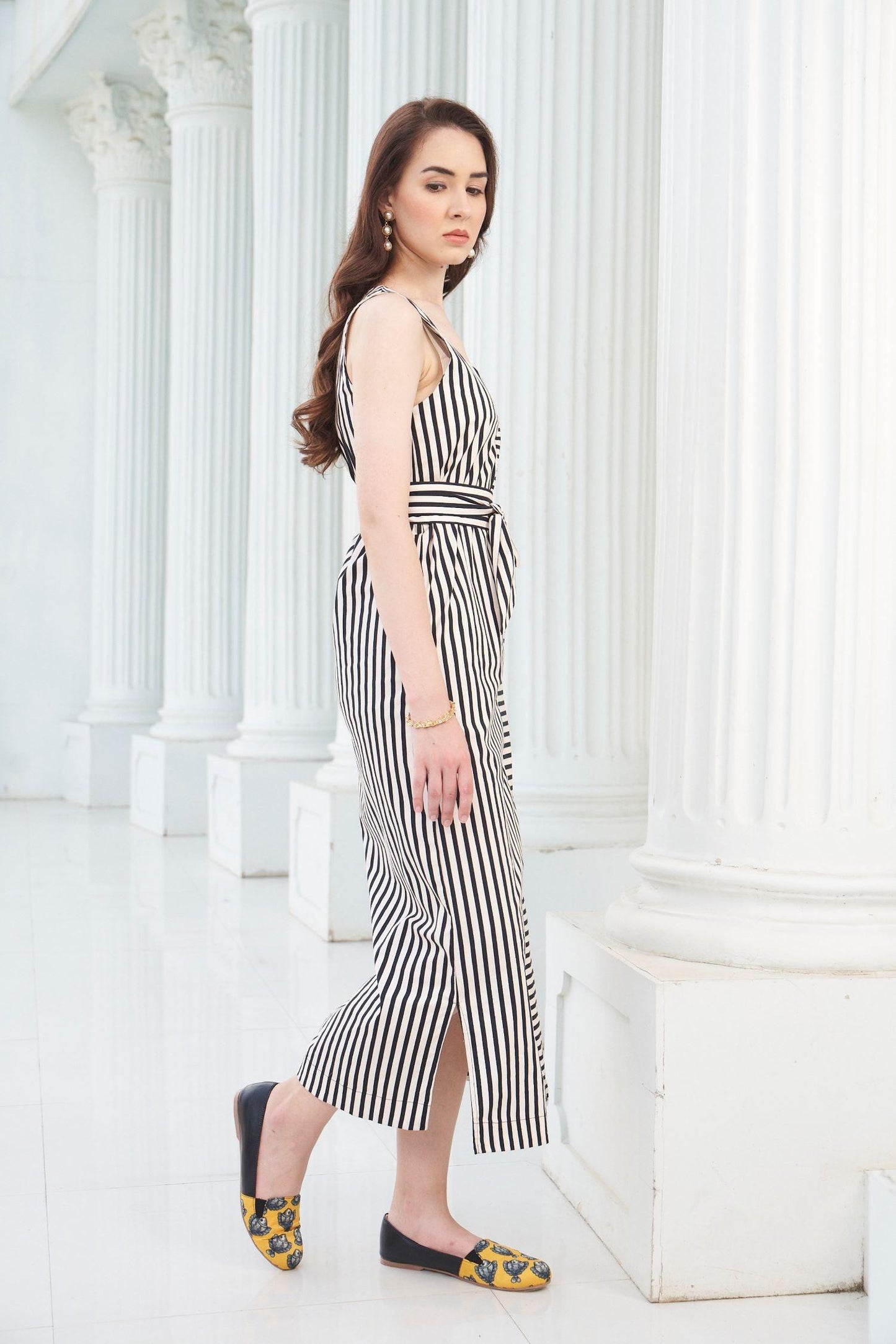 Dune Dress - Printed Stripes Half & Half Dress