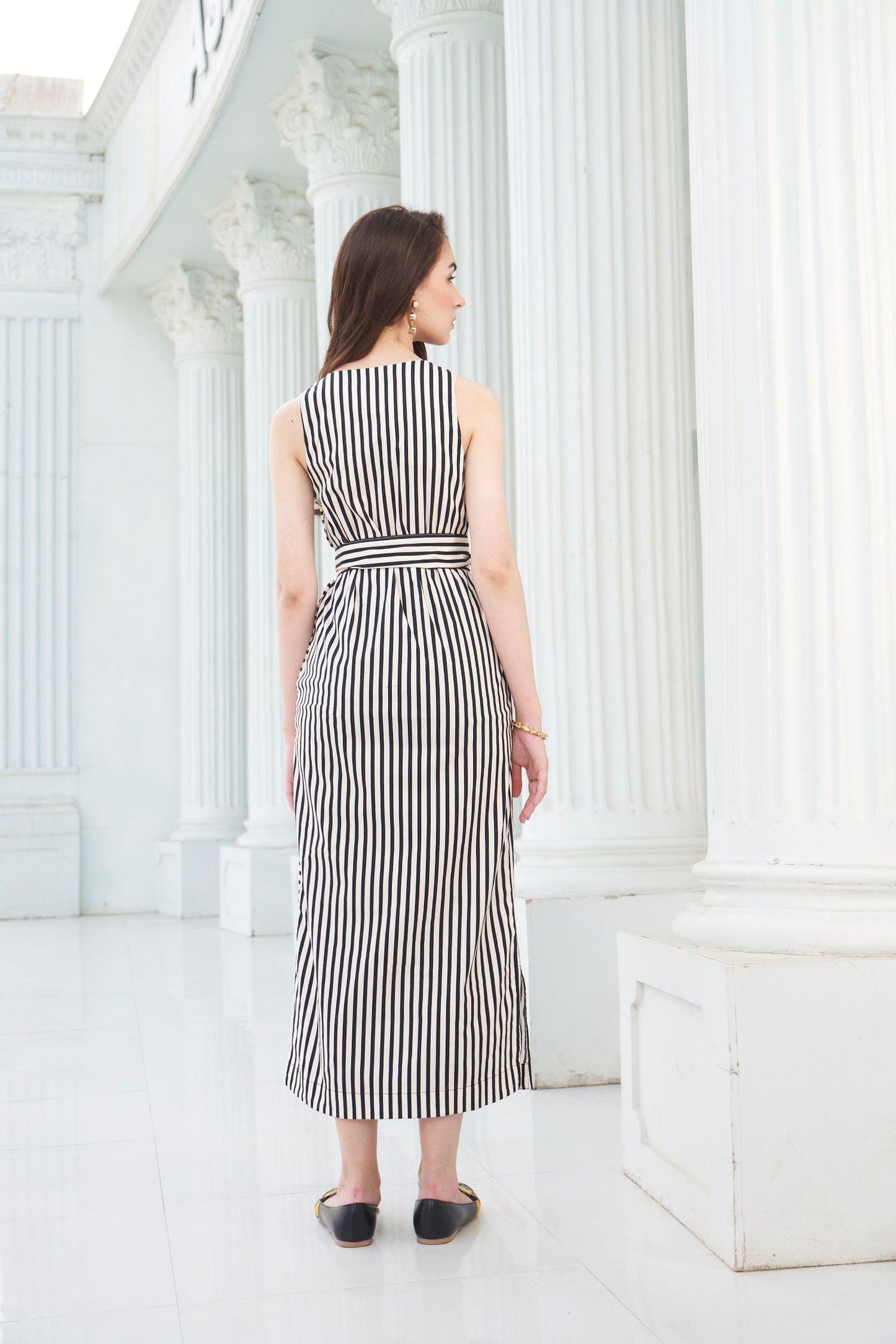 Dune Dress - Printed Stripes Half & Half Dress
