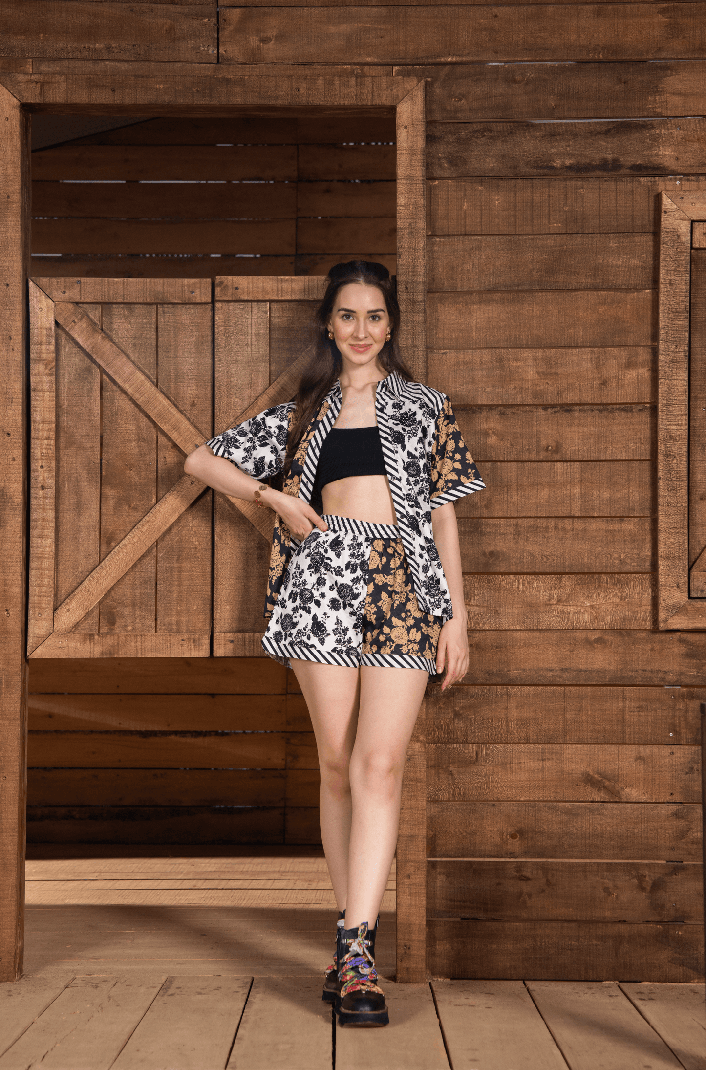 Sundrift Set – Floral Printed Half & Half Shirt with Shorts