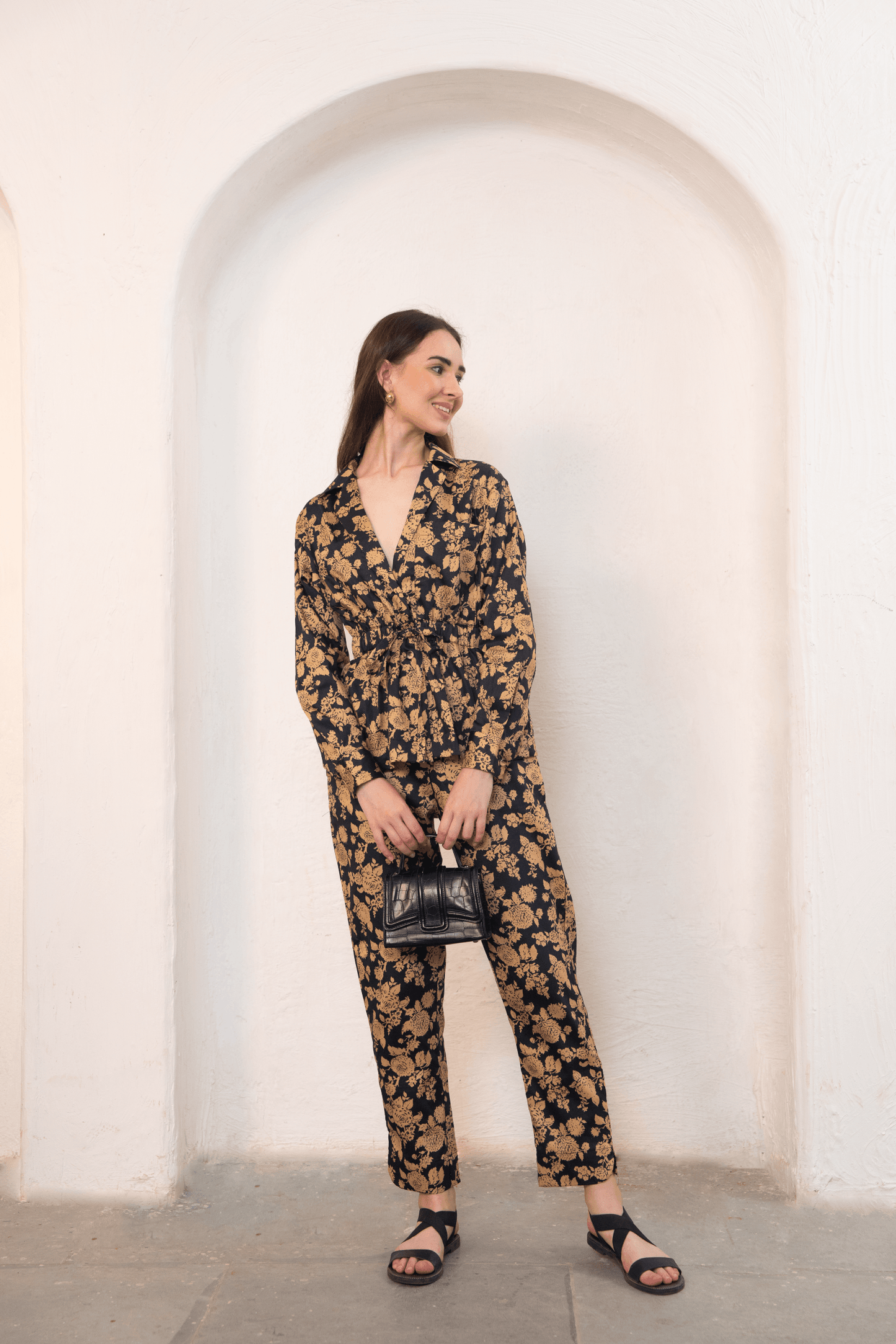 Amara Set – Printed Floral Belted Top & Pant Co-ord