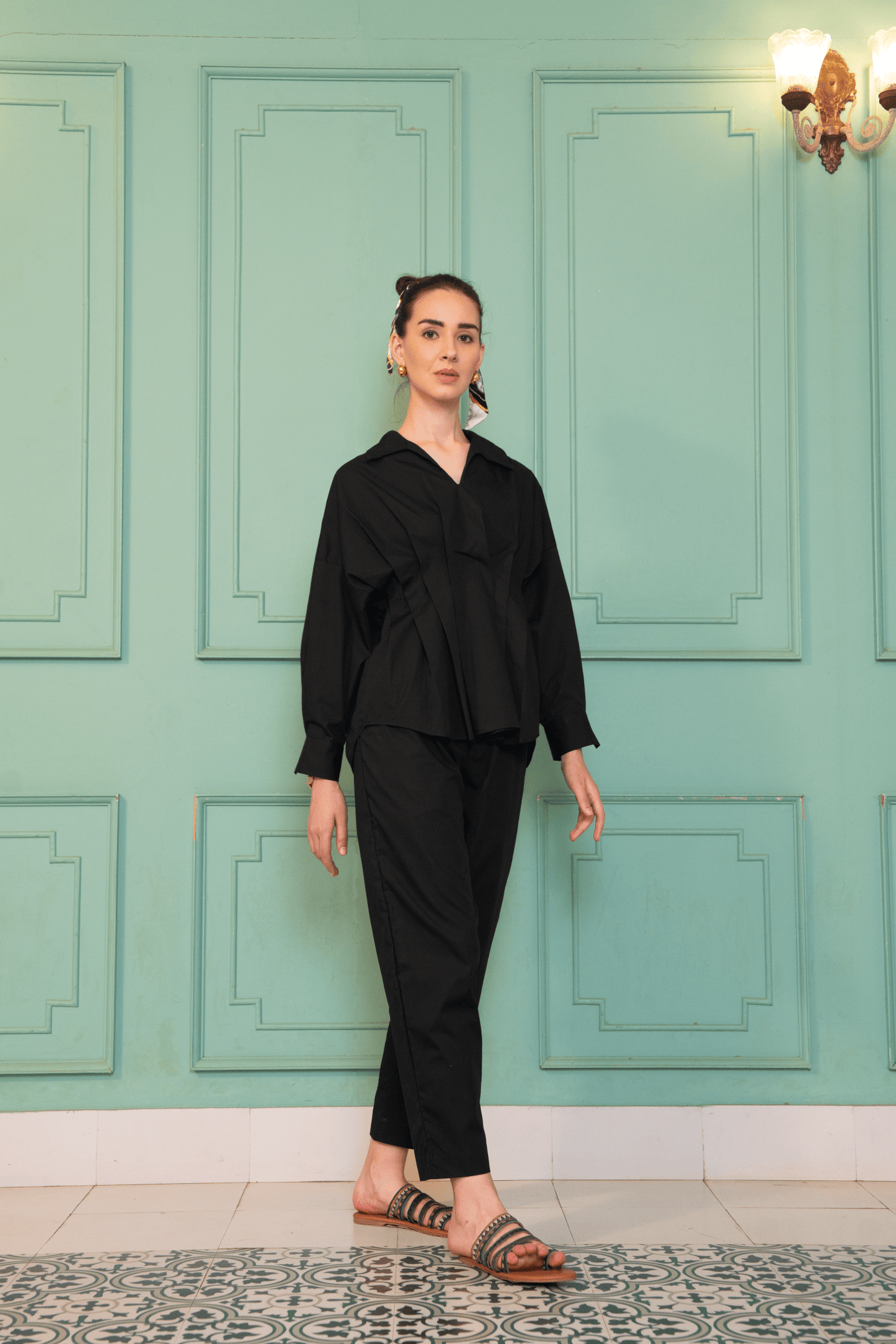 Celeste Set - Black Pleated Oversized Top & Pants Co-ord