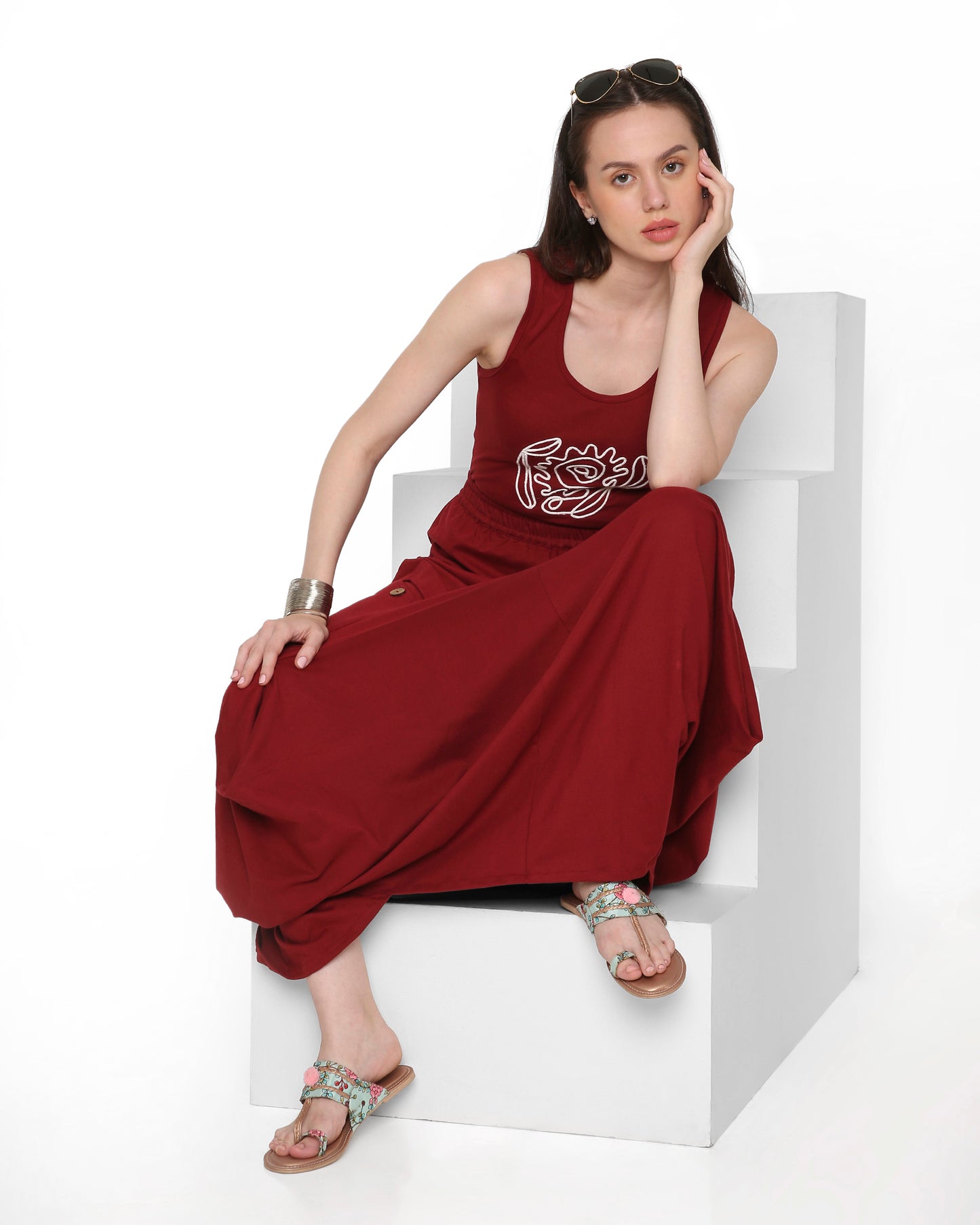 Goro Maroon Dhoti Skirt