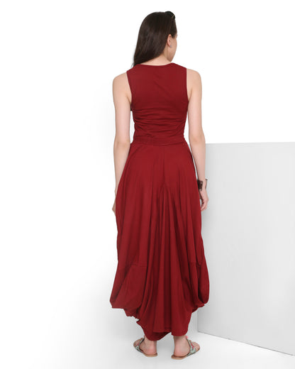 Goro Maroon Embroidered Tank Top & Dhoti Skirt Co-ord Set