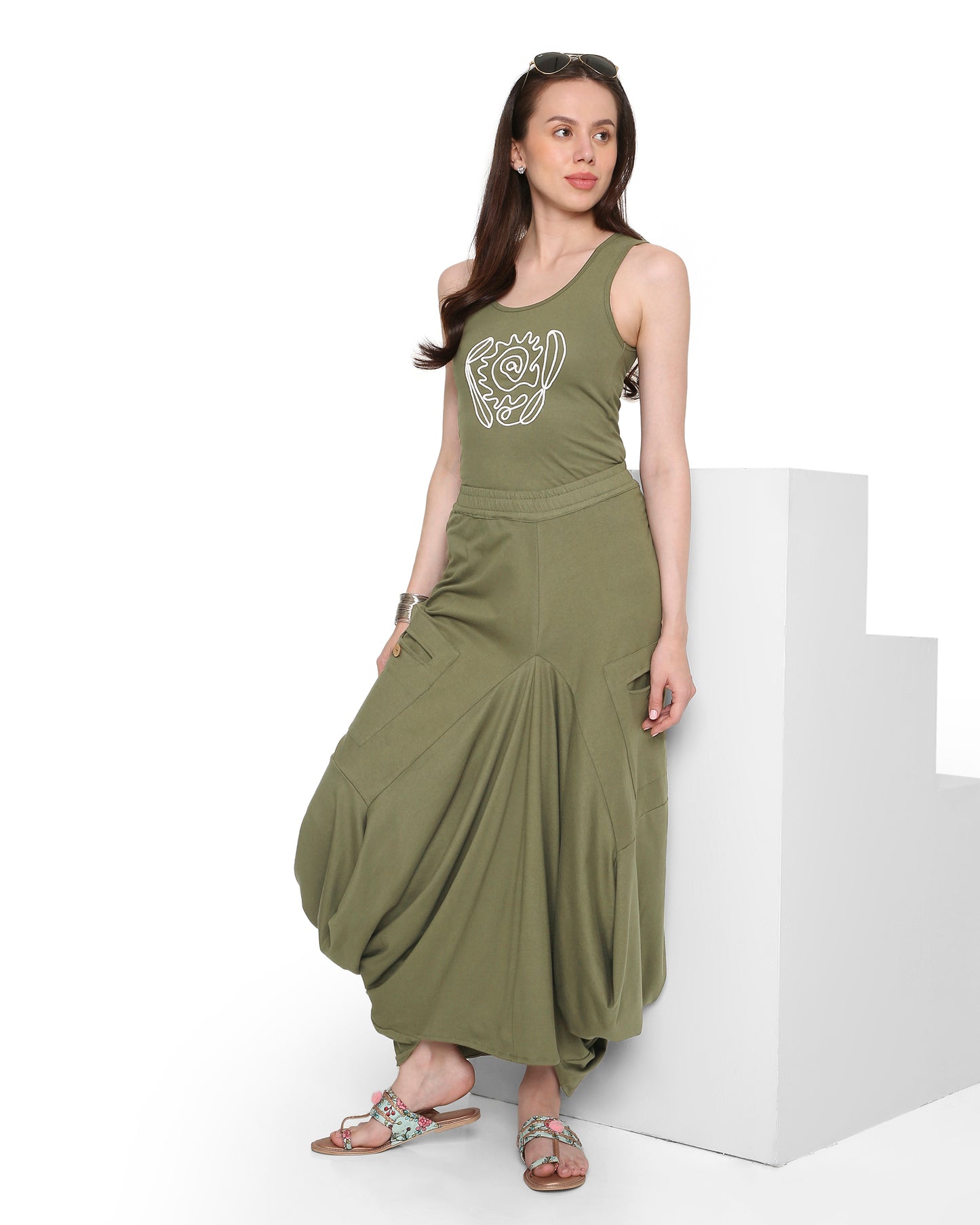 Goro Olive Embroidered Tank Top