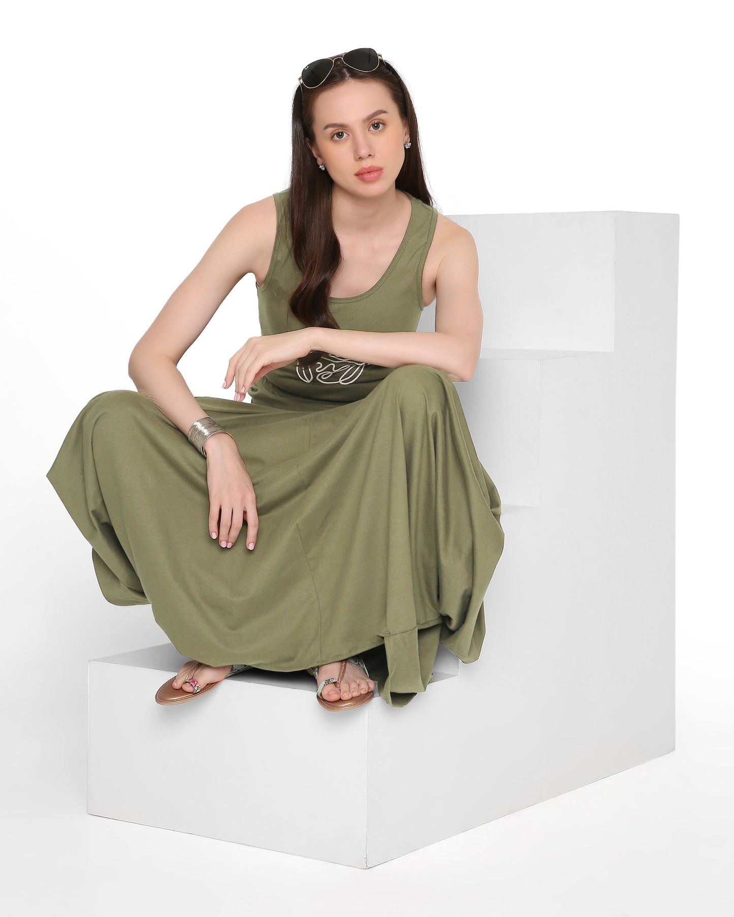 Goro Olive Embroidered Tank Top