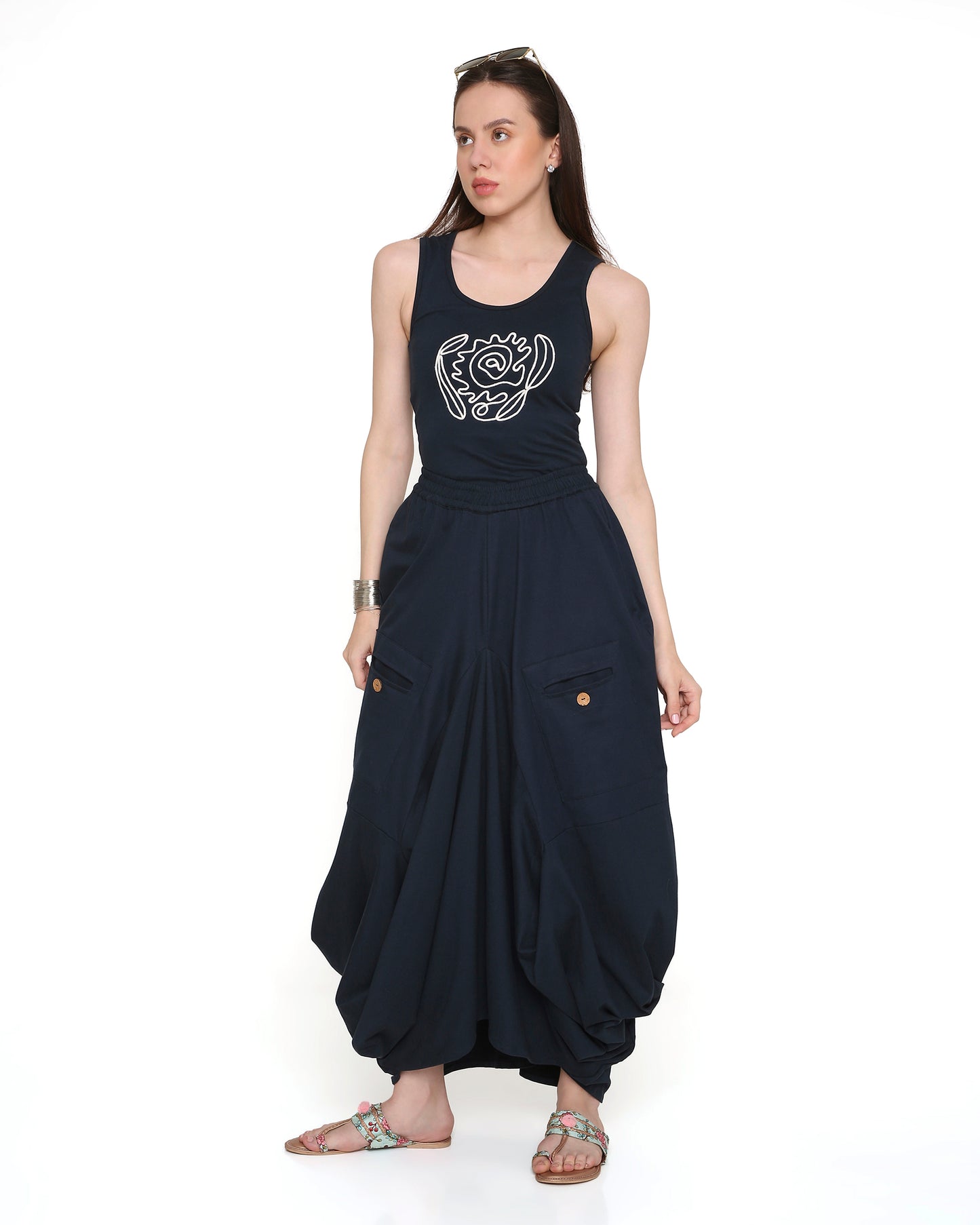 Goro Navy Embroidered Tank Top