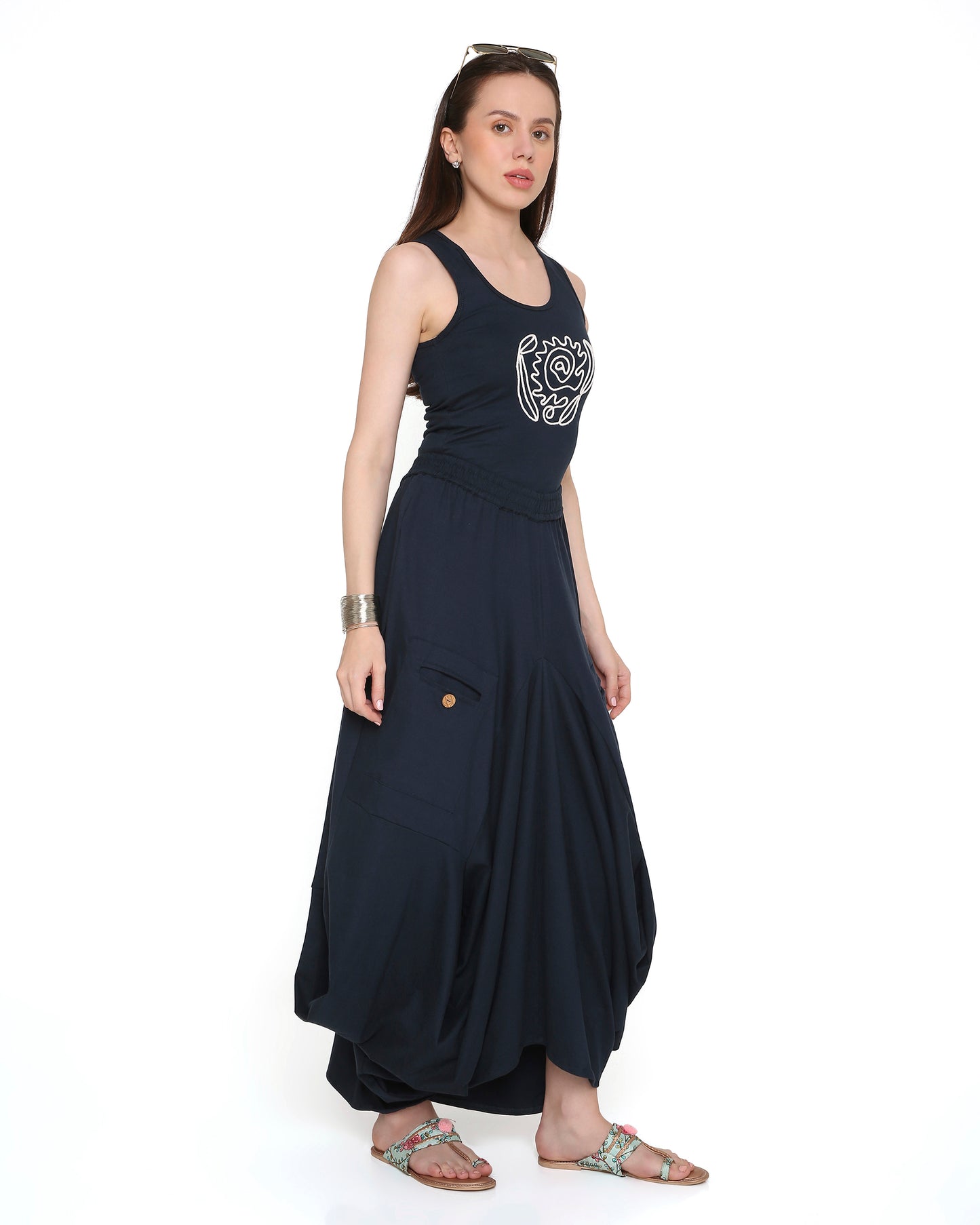 Goro Navy Embroidered Tank Top